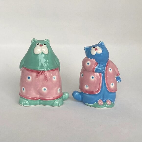 Fitz and Floyd 1985 Fantasy Fair Cats in Pyjamas Salt and Pepper Shakers - Picture 4 of 8